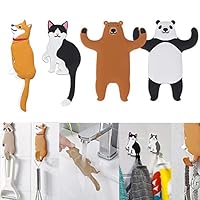 Wellbuy Cute Animal Adhesive Wall Hooks, Reusable Waterproof Removable Key Hook for Home, Kitchen, Bathroom 4 Packs
