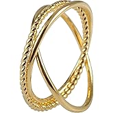 MUSTHAVE 18K Gold Plated Eternity Band for Women, Criss Cross Ring, Simple Ring, Wave ring, Lightweight, Yellow Color, Fashion Jewelry
