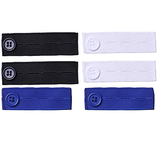 J.CARP 6-Pack 3 Colors Elastic Pants Waist Extenders for Men and Women, Adjustable Pant Button Extenders for Pants, Dress and Jeans
