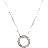 Designed By Stacey Handmade Sterling Silver Necklace, Floating Circle Cubic Zirconia Pendant Jewelry, Gifts for Women, Birthday, Anniversary, Wedding, Prom, Homecoming, 16 to 18" Adjustable Chain
