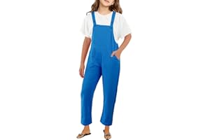 Mlvekrt Girls Overalls Sleeveless Adjustable Jumpsuits Kids Casual Loose Romper Cute Long Pants with Pockets 4-14 Years