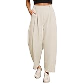 EVALESS Womens Wide Leg Barrel Pants Elastic High Waisted Business Casual Work Pants Trousers with Pockets