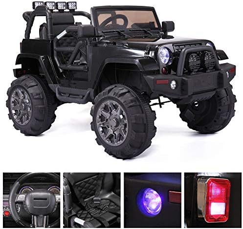 HOMMOO 12V Kids Ride On Car Remote Control Children's Electric Truck Cars Battery Powered Motoried Jeep 3 Speed SUV 4 Wheel Cars LED Headlights Black