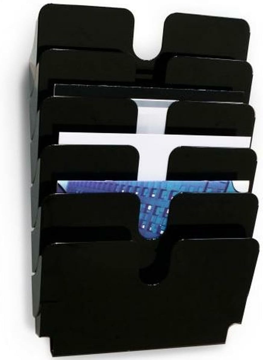 Durable FLEXIPLUS 6 A4 Landscape Literature Holder - Black - Easy To Install Wall Mounted Document Holder - Perfect For Flyers, Brochures, Etc.