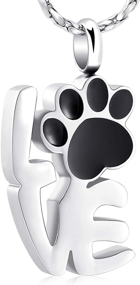 Imrsanl Pet Ashes Necklace Cremation Jewelry for Cat Dog Ashes Pendant Paw Print Urn Necklace for Women Men Keepsake Jewelry for Memorial Locket