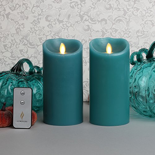 Luminara Set of 2 Blue Sage 7" Flameless Moving Wick Candle with Remote