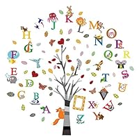 ufengke Alphabet ABC Tree Wall Stickers Animals Letters Wall Decals Wall Decor for Kids Bedroom Nursery Living Room