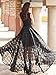 Clothink Women Black Organza Plaid Print Skater Elegant Long Maxi Dress XL