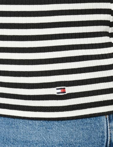 Damen Tank Top Slim Gerippt, Mehrfarbig (Ecru/Black Fine STP), L