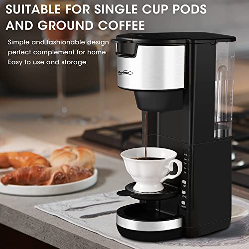 Sunvivi Single Serve Coffee Maker, For Single Cup Pod & Coffee Ground, 30 Oz Removable Reservoir