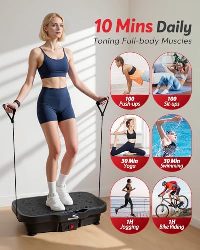 Vibration Plate Exercise Machine with Handles, 2026 Upgrade Motor 8000 Vibrations/min & Extra Larger Vibrating Plate, 400lbs Power Plate, 200 Speed Levels, 5Modes, Bluetooth, Quiet, for Weight Loss