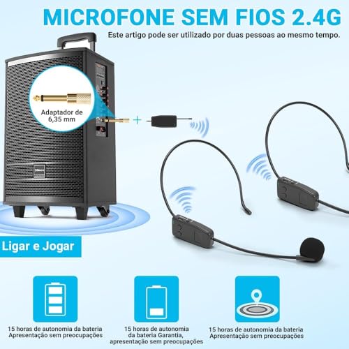 Kit 2 Microfone de Cabeça sem Fio, Microfone Professor, Microfone Sem fio para Palestrante, 2 Microfones com Fone de Ouvido para Sistema PA, Ouvido Duplo Sem Fio 2,4G, Sistema de Microfones Sem Fios
