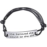 Graduate Gift for Girls-She believed she could so she did Engraved Black Affirmation Positive Quote Inspirational Leather Bracelet for Women Ladies