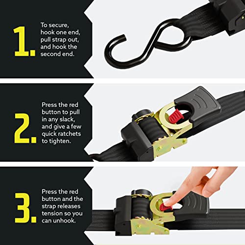 DC Cargo Auto Retracting Ratchet Straps (4 Pack 2 inch x 6') Heavy