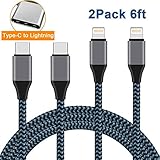 USB Type C to Lightning Cable, Nylon Braided iPhone Charger 2Pack 6FT Charging Syncing Cord Compatible Phone Charger X 8 8 Plus 7 7 Plus 6 6s Plus SE Connect MacBook(Blue)