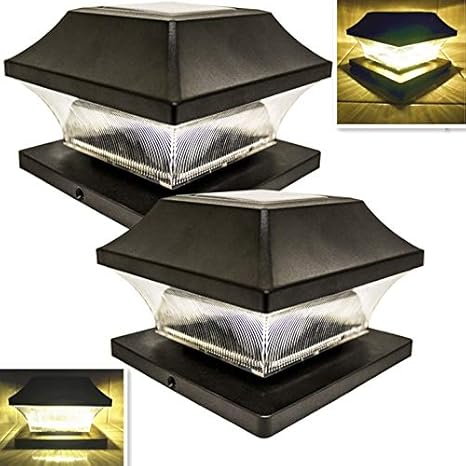 Solar Post Cap Lights Outdoor Vinyl Black Lantern For 4x4 5x5 Wood