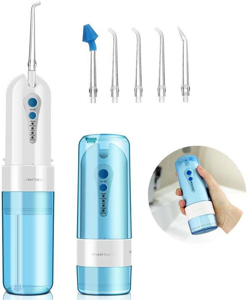 Water Flosser Cordless,Portable Rechargeable Oral Irrigator,Dental Water Flosser with 5 Jet Tips & 4 Modes(include nose clean),for Home & Travel,Oral & Nose Care(FDA Approved)