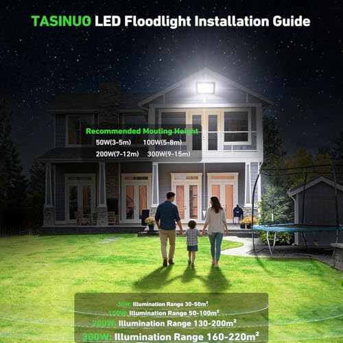 TASINUO Outdoor LED Spotlights 200W 2 Pack, IP67 Waterproof Outdoor Projector, 20000LM 6500K Super Bright Cool White Security Light, Powerful LED Lights for Stadium, Garage, Garden