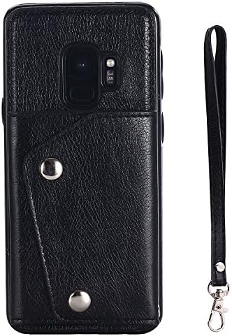 Samsung Galaxy S9 Wallet Case,Credit Card Purse，Genuine Leather Magnetic Cover Card Slots，Protective Case Cover with Wrist