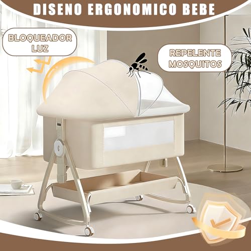 ALIYU Cuna Colecho para Bebe Portátil 4 en 1, Ajustable 6 Niveles, Incluye Mosquitera, Cesta Almacenamiento, Cambiador, Colchón y Ruedas Giratorias 360° Cuna de Viaje, Regalo para Bebe Recien Nacido