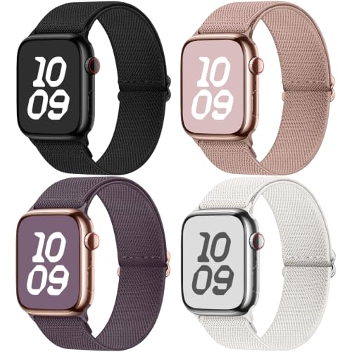 Fullmosa 4 Pack Correa Resistente al Agua Compatible con Apple Watch 40mm 41mm 38mm 42mm(S11 S10), Correa Nylon Elástico Deportiva para iWatch Se 3/2/1 Series 11 10 9 8 7 6 5 4 3 2 1 Para Mujer Hombre