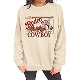 Womens Western Sweatshirt Cowgirl Sweaters Vintage Graphic Country Concert Outfits Long Sleeve Rodeo Shirts Apricot