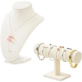Julysky 2PCS Velvet Jewelry Holder Display, 3D Necklace Display Bust Necklace Stand,Bracelet Holder Stand, Bracelets, Bangles, Chains, Anklets, Necklace Holder for Retail Shops, Boutiques(Beige)