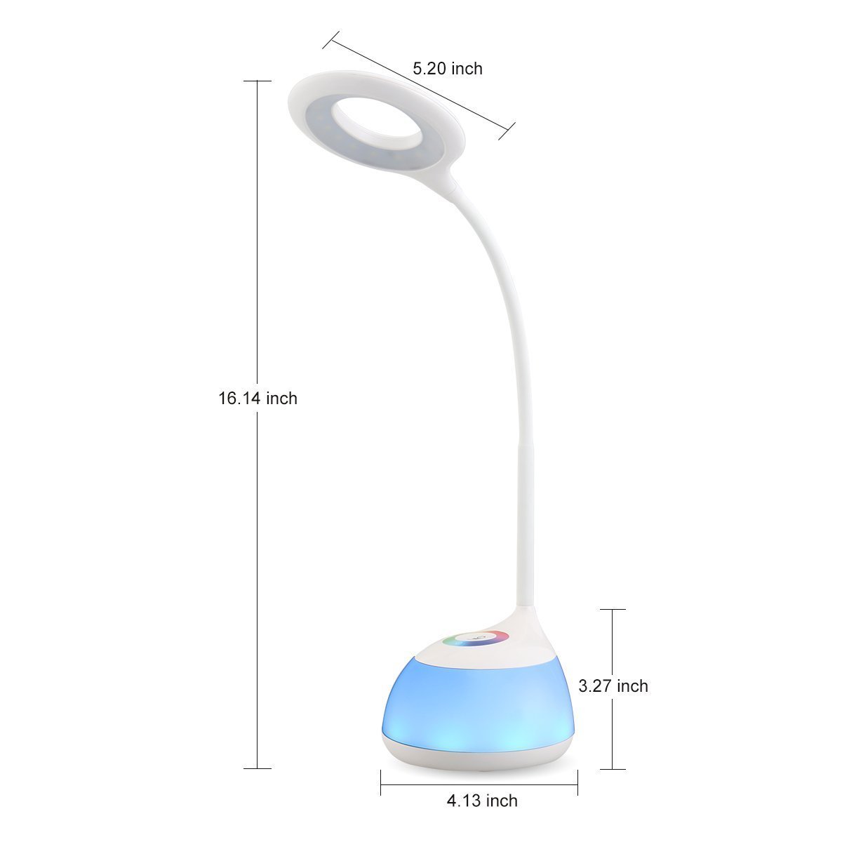 HIHIGOU Adjustable USB Rechargeable 3 Level Dimmable LED Desk Table Lamp Light with Living Color Changeable Base Touch Switch Portable and Flexible Bedside Reading Study Office Kids Student Lamp,White