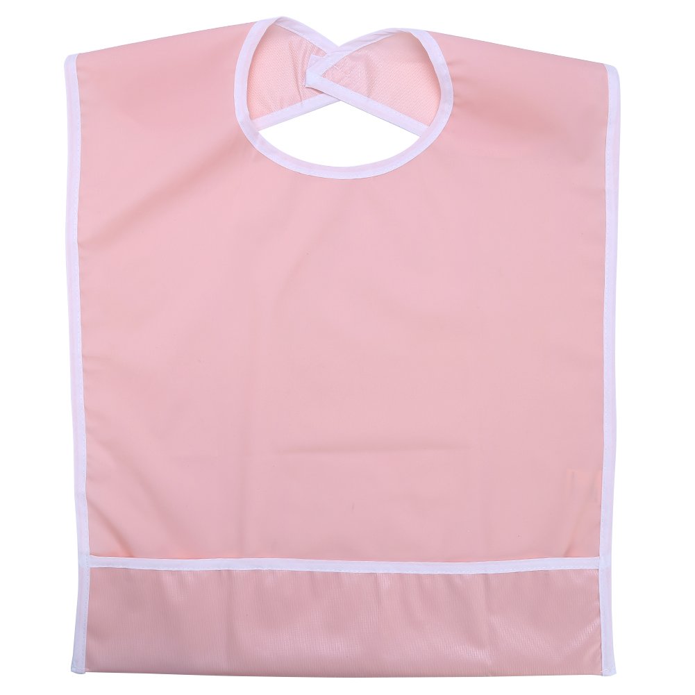FILFEEL Mealtime Bibs Clothing Protector, Waterproof Adult Bib Elder Disability Aid Cook Dining Clothes Washable PVC, 17.72 x 25.59Inch(Orange Pink)