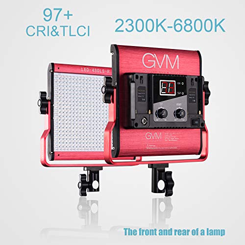 GVM 480 LED Video Panel Light Dimmable Bi-Color Camera Light in Metal Housing with Digital Readout for Studio, Youtube Outdoor Video Photography Lighting Kit 2300K~6800K, CRI97+ TLCI97 +