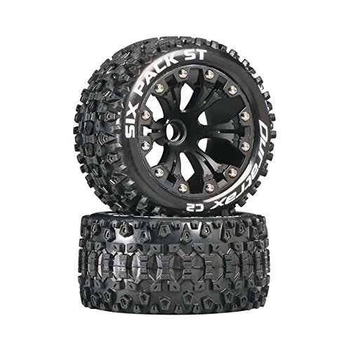 Duratrax DTXC3558 Six Pack RC Staduim Truck Tires with Foam Inserts, C2 Soft Compound, ST 2.8" Mounted on Front Black Wheels (2 Tires)
