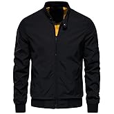 Mirroryou Men's Bomber Jacket Causal Fashion Zipper Casual Jacket Solid Color Stand Windbreaker