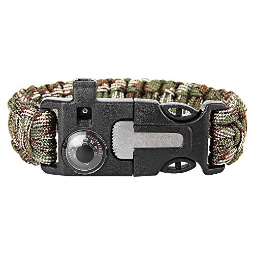 Wooboo 5 in 1 Outdoor Survival Gear Escape Paracord Bracelet Flint Whistle Compass Scraper