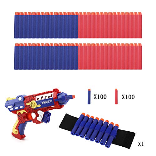 Auney 200-Dart Refill Pack for Nerf N-Strike Elite Dart for N Strike Elite Series Guns Darts Gun Refill Bullets Including 100pcs Blue Darts and 100 Red Darts Blasters Kid Toy with Wrist Band - Thumbnail 4