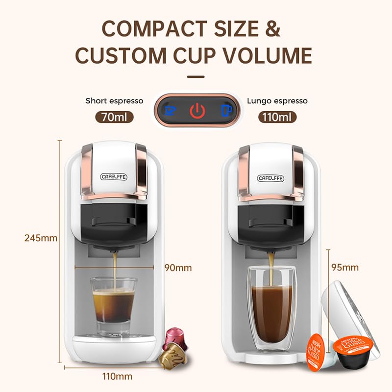 Cafelffe MK-603 Capsule Coffee Machine, 19 Bar 4-in-1 Hot/Cold Espresso Maker, Compatible Nes*/DG* Pod/Coffee Powder, 220V Volts, Fast Brew, Compact for Home/Office - Easy Clean,Black