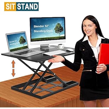 Standing Desk Stand Up Desks Height Adjustable 32 inch Sit Stand Converter Dual Monitor Ergonomic Air Riser Laptop Stands Large Rising Desktop Computer Table Workstation Foldable Extender Home Office