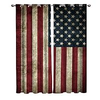 T&H Home American Flag Curtains, Blackout Curtain Silver Grommet Retro Stars and Stripes USA Flag Patterned Fabric 2 Panels Set, Darkening Draperies & Curtains for Living Room 80" W by 63" L