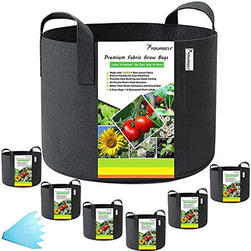 SYOURSELF 6 Pack Grow Bags 10 Gallon Fabric Pots,Thickened Nonwoven Grow Bag with Handles,Fabric Pots for Vegetable Flower Tomato Potato Garlic Indoor Outdoor Plants +6 Waterproof Garden Lables