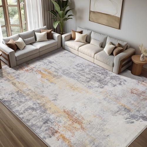 Calore Rugs for Living Room Soft Modern Carpet Non-Slip Bedroom Rug Large Short Pile Area Rugs Home Decor (Abstract Grey, 200 x 300 cm)