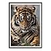Leepakyuan DIY 5D Diamond Painting by Number Kits, Full Drill Crystal Rhinestone Embroidery Pictures Arts Craft for Home Wall Decor Gift, Aggressive Tiger, 12inch×16inch