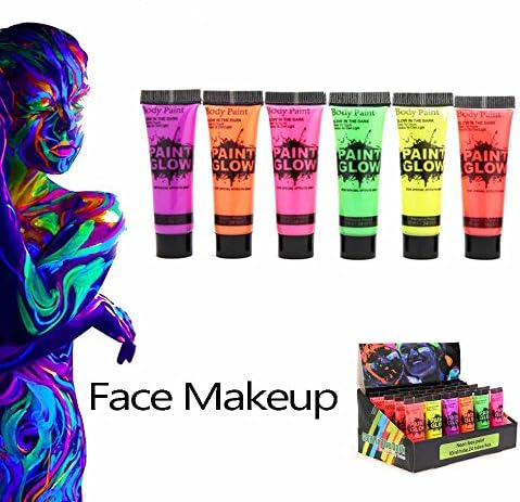 Colorful Fluorescence Makeup Maquillage Cream Face Body Paint Nail Polish Glow in Dark for Nightclub Bar Set of 6 Tubes