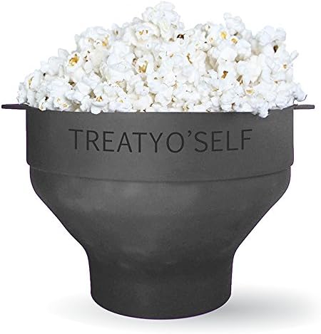 Premium Microwave Popcorn Popper, Collapsible Popcorn Popper - Collapsible Silicone Popcorn Popper By 164th Place - Lid, Dishwasher Safe, Oil-Free, BPA Free, Cool Touch Handles - Black