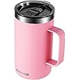 KXIAOCHEN 20oz Insulated Coffee Mug with Lid, Stainless Steel Coffee Cup, Double Wall Vacuum Coffee Tumbler with Handle, Premium Thermal Travel Coffee Mug (Pink)