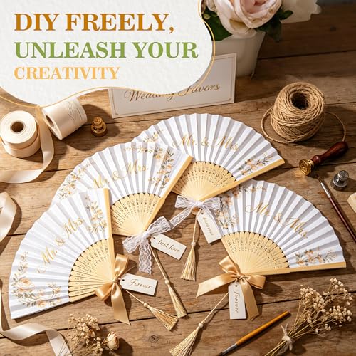 TranRantic 14 Pièces Eventail Mariage, Eventail Blanc en Papier Portable, 21 cm Lot Eventails Boi Pliant, Éventail Personnalisable pour Cadeaux Mariage, Bricolage, Fête, Danse et Décoration