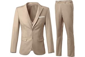 ZKHOECR Men's 3 Piece Slim Fit Suit Set, Two Button Blazer Solid Jacket Vest Pants Wedding Business Suit