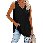 Fisoew Women V Neck Tank Tops Summer Loose Casual Basic Solid Color Sleeveless Shirts Tunic Tops
