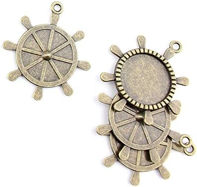 70 Pieces Jewelry Making Charms Ship Wheel Setting Cabochon Frame Blanks findings craft lots necklace bronze