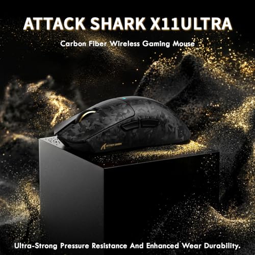 ATTACK SHARK X11 ULTRA Wireless Gaming Mouse With C06 Ultra LED Cable, Carbon Fiber, 54L15 MCU, PAW3950MAX Sensor, Super Light 63g, 8000Hz, BT/2.4G Wireless/Wired, 42000 DPI