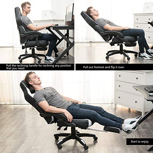 GTPOFFICE Gaming Chair Racing Style Office Ergonomic Conference Executive Manager Work Chair Leather High Back Adjustable Swivel Computer Desk Task Chair Tilt E-Sports Chair … (White-39) - Thumbnail 3
