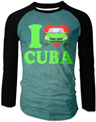 I Love Cuba With Vintage Car Casual Baseball Boat Neckline Fashion Long Sleeve Mens Raglan T-Shirts